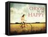 A Pretty Girl Riding through a Field Full of Yellow Flowers with the Text: Choose to Be Happy-graphicphoto-Framed Stretched Canvas