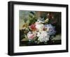 A Pretty Still Life of Roses, Rhododendron, and Passionflowers-John Wainwright-Framed Giclee Print