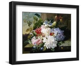 A Pretty Still Life of Roses, Rhododendron, and Passionflowers-John Wainwright-Framed Giclee Print