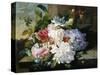 A Pretty Still Life of Roses, Rhododendron, and Passionflowers-John Wainwright-Stretched Canvas