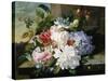 A Pretty Still Life of Roses, Rhododendron, and Passionflowers-John Wainwright-Stretched Canvas