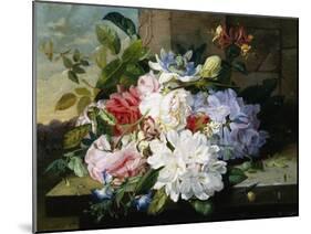 A Pretty Still Life of Roses, Rhododendron, and Passionflowers-John Wainwright-Mounted Giclee Print