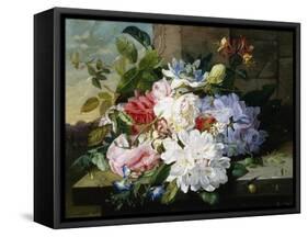 A Pretty Still Life of Roses, Rhododendron, and Passionflowers-John Wainwright-Framed Stretched Canvas