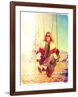 A Pretty Woman Sitting in a Swing-graphicphoto-Framed Photographic Print