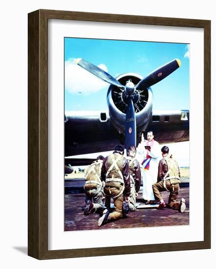 A Priest Blessing the Crew of a Boeing B-17 ‘Flying Fortress’ Prior to Departure, Britain, 1944-null-Framed Photographic Print