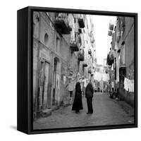 A Priest Chats to an Elderly Man in a Street, Naples, Italy 1957-null-Framed Stretched Canvas