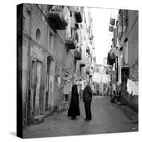 A Priest Chats to an Elderly Man in a Street, Naples, Italy 1957-null-Stretched Canvas