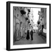 A Priest Chats to an Elderly Man in a Street, Naples, Italy 1957-null-Framed Photographic Print