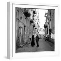 A Priest Chats to an Elderly Man in a Street, Naples, Italy 1957-null-Framed Photographic Print