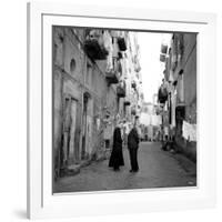 A Priest Chats to an Elderly Man in a Street, Naples, Italy 1957-null-Framed Photographic Print