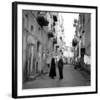 A Priest Chats to an Elderly Man in a Street, Naples, Italy 1957-null-Framed Photographic Print