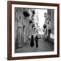 A Priest Chats to an Elderly Man in a Street, Naples, Italy 1957-null-Framed Photographic Print