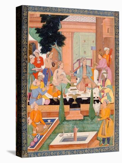 A Prince and Companions Take Refreshments and Listen to Music, from the Small Clive Album-Mughal-Stretched Canvas