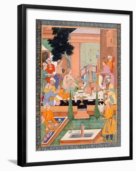 A Prince and Companions Take Refreshments and Listen to Music, from the Small Clive Album-Mughal-Framed Giclee Print