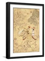 A Prince Hunting, Mounted on an Elephant, C.1600-1650 (Drawing with W/C and Gold Paint)-null-Framed Premium Giclee Print