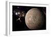A Probe Investigating a Heavily Cratered Moon in Deep Space-null-Framed Premium Giclee Print