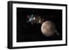 A Probe Investigating a Heavily Cratered Moon in Deep Space-null-Framed Premium Giclee Print