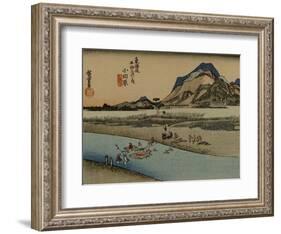 A Procession for a Warlord (Daimyo) Wades Through the River to the Other Side-Utagawa Hiroshige-Framed Art Print