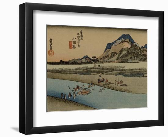 A Procession for a Warlord (Daimyo) Wades Through the River to the Other Side-Utagawa Hiroshige-Framed Art Print