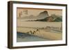 A Procession of a Daimyo Cross a River-Utagawa Hiroshige-Framed Art Print