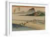 A Procession of a Daimyo Cross a River-Utagawa Hiroshige-Framed Art Print