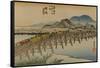 A Procession of a Daimyo Cross the Bridge over the Yahagi River in the Direction of Okazaki-Utagawa Hiroshige-Framed Stretched Canvas