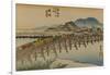 A Procession of a Daimyo Cross the Bridge over the Yahagi River in the Direction of Okazaki-Utagawa Hiroshige-Framed Art Print