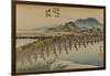 A Procession of a Daimyo Cross the Bridge over the Yahagi River in the Direction of Okazaki-Utagawa Hiroshige-Framed Art Print