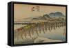 A Procession of a Daimyo Cross the Bridge over the Yahagi River in the Direction of Okazaki-Utagawa Hiroshige-Framed Stretched Canvas