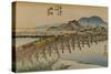 A Procession of a Daimyo Cross the Bridge over the Yahagi River in the Direction of Okazaki-Utagawa Hiroshige-Stretched Canvas