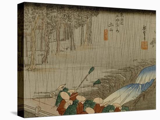 A Procession of a Warlord (Daimyo) Crosses a Bridge During a Rainstorm-Utagawa Hiroshige-Stretched Canvas