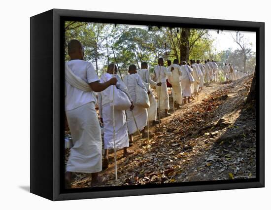 A Procession of Buddhist Nuns Make Their Way Through the Temples of Angkor, Cambodia, Indochina-Andrew Mcconnell-Framed Stretched Canvas