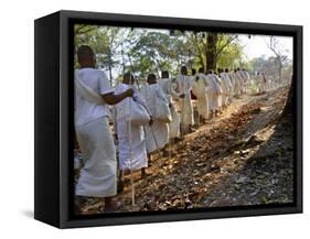 A Procession of Buddhist Nuns Make Their Way Through the Temples of Angkor, Cambodia, Indochina-Andrew Mcconnell-Framed Stretched Canvas