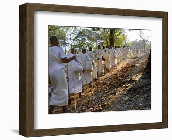 A Procession of Buddhist Nuns Make Their Way Through the Temples of Angkor, Cambodia, Indochina-Andrew Mcconnell-Framed Photographic Print