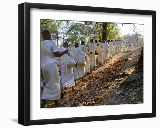 A Procession of Buddhist Nuns Make Their Way Through the Temples of Angkor, Cambodia, Indochina-Andrew Mcconnell-Framed Photographic Print