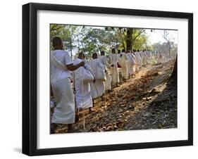A Procession of Buddhist Nuns Make Their Way Through the Temples of Angkor, Cambodia, Indochina-Andrew Mcconnell-Framed Photographic Print