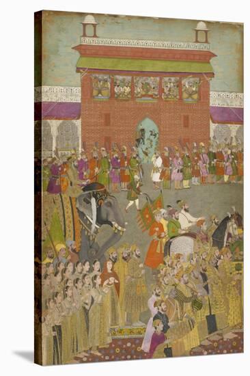 A Procession Scene with Musicians, from a copy of the Padshanama, Mughal period, mid 17th century-Mughal School-Stretched Canvas