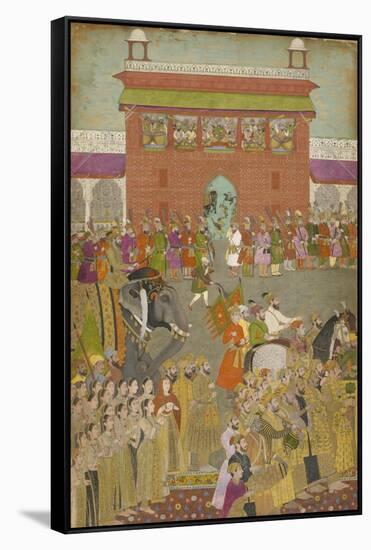 A Procession Scene with Musicians, from a copy of the Padshanama, Mughal period, mid 17th century-Mughal School-Framed Stretched Canvas