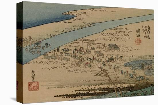 A Procession Travelers Make their Way over Sand Banks and the Oi River-Utagawa Hiroshige-Stretched Canvas