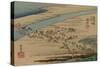 A Procession Travelers Make their Way over Sand Banks and the Oi River-Utagawa Hiroshige-Stretched Canvas