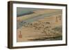 A Procession Travelers Make their Way over Sand Banks and the Oi River-Utagawa Hiroshige-Framed Art Print