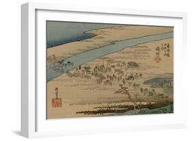 A Procession Travelers Make their Way over Sand Banks and the Oi River-Utagawa Hiroshige-Framed Art Print