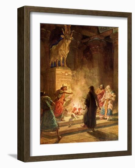 A prophet of God denounces the idolatry of Jeroboam - Bible-William Brassey Hole-Framed Giclee Print