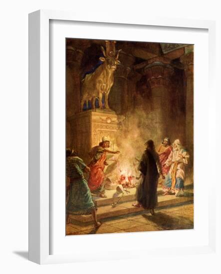 A prophet of God denounces the idolatry of Jeroboam - Bible-William Brassey Hole-Framed Giclee Print