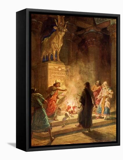 A prophet of God denounces the idolatry of Jeroboam - Bible-William Brassey Hole-Framed Stretched Canvas