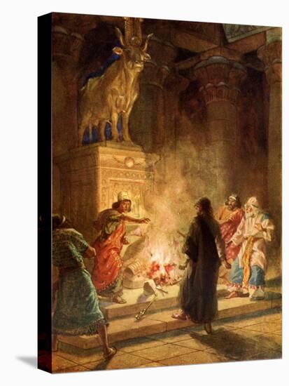 A prophet of God denounces the idolatry of Jeroboam - Bible-William Brassey Hole-Stretched Canvas
