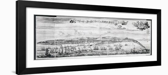 A Prospect of Bridge Town in Barbados, Drawn by Samuel Copen and Engraved by Johannes Kip, 1695-null-Framed Giclee Print