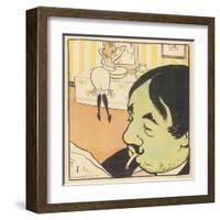 A Prostitute Arranges Herself at the Mirror, While Her Bored Pimp Reads the Newspaper-null-Framed Art Print