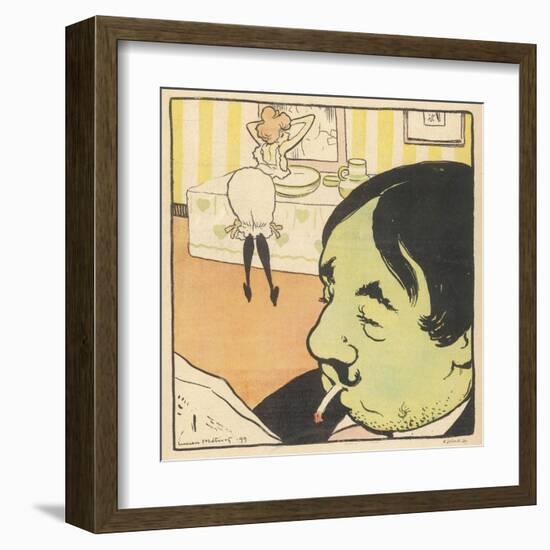 A Prostitute Arranges Herself at the Mirror, While Her Bored Pimp Reads the Newspaper-null-Framed Art Print