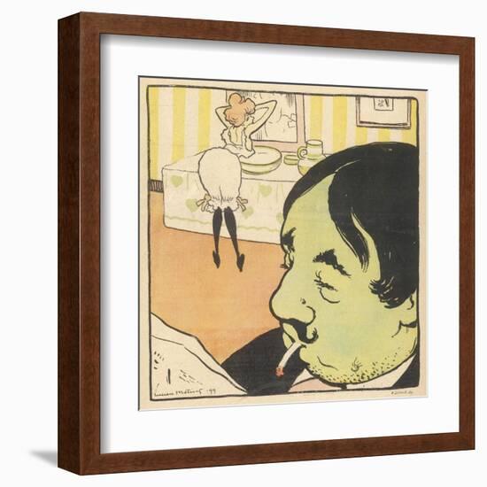 A Prostitute Arranges Herself at the Mirror, While Her Bored Pimp Reads the Newspaper-null-Framed Art Print